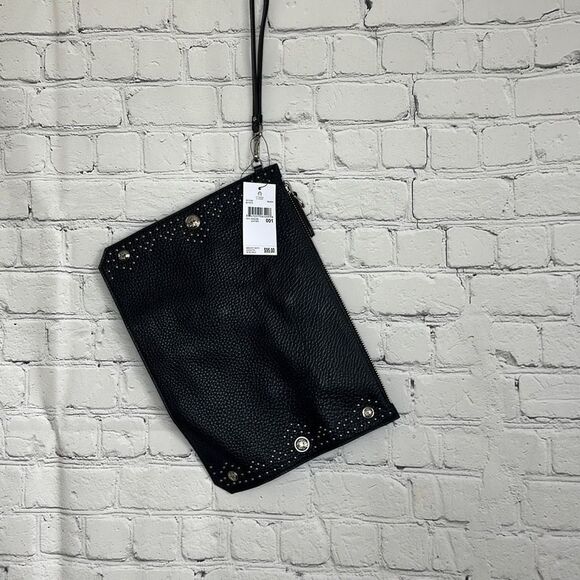 Etienne Aigner Black Leather Wristlet Clutch Studded NEW with tags - Picture 1 of 7